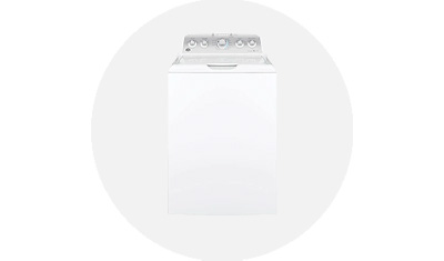 GE Appliances Washer product isolated on top of a light grey circle